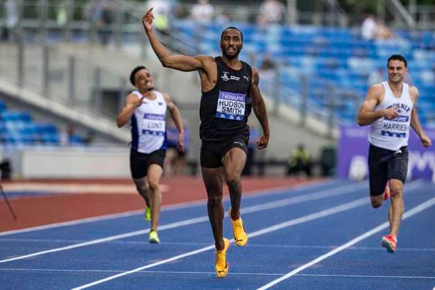 RECORD DATE NOT STATED 21st June 2026; Alexander Stadium, Birmingham, West Midlands, England; 2026 Novuna UK Athletics Championships; Matthew Hudson-Smith of Birchfield Harriers celebrates winning the final of the mens 400m GodfreyxPitt