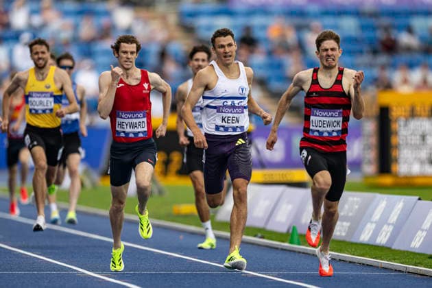 RECORD DATE NOT STATED 21st June 2026; Alexander Stadium, Birmingham, West Midlands, England; 2026 Novuna UK Athletics Championships; Arlo Ludewick of Herne Hill Harriers wins the final of the mens 1500m with Jake Heyward of Cardiff AAC in second and Thomas Keen of Cambridge And Coleridge in third GodfreyxPitt