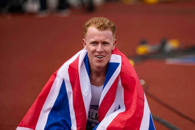 RECORD DATE NOT STATED 21st June 2026; Alexander Stadium, Birmingham, West Midlands, England; 2026 Novuna UK Athletics Championships; Alastair Chalmers of Guernsey AC celebrates winning the final of the mens 400m hurdles GodfreyxPitt