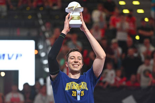 Man of the match :Justin BEAN (Alba Berlin). Basketball BBL,Saison 2025 2026 Play Off Finale Spiel 5, FC Bayern Muenchen - Alba Berlin 81-84 am 21.06.2026 S A P G A R D EN *** Man of the Match