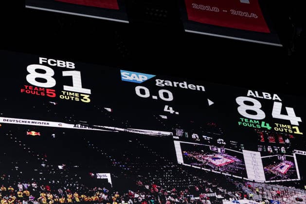 MUNICH, GERMANY - JUNE 21: Final score 81:84 after the easyCredit Basketball Bundesliga Playoffs Final Game 5 match between FC Bayern Muenchen vs. Alba Berlin at SAP Garden on June 21, 2026 in Munich, Germany. Bavaria Germany Copyright: xSteffiexWunderlx