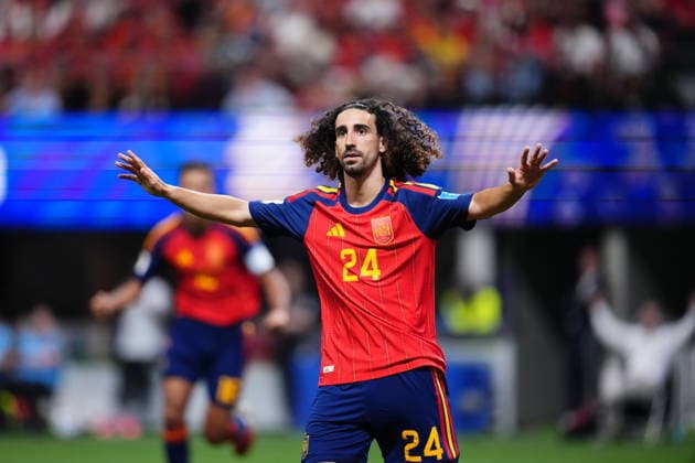 Spain v Saudi Arabia - FIFA World Cup, WM, Weltmeisterschaft, Fussball 2026 - Group H ATLANTA, USA - JUNE 21: Marc Cucurella of Spain celebrates the team s fourth goal, scored an own goal by Hassan Altambakti of Saudi Arabia during the 2026 FIFA World Cup First Stage Group H match between Spain and Saudi Arabia at Mercedes-Benz Stadium (Atlanta Stadium) in Atlanta, Georgia, United States on June 21, 2026. Jose Hernandez Anadolu Georgia United States. Editorial use only. Please get in touch for any other usage.  Copyright: x2026xAnadoluxJosexHernandezx