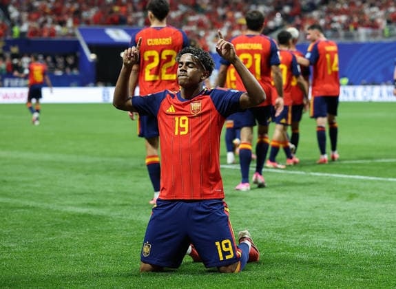 (260622) -- ATLANTA, June 22, 2026 -- Lamine Yamal of Spain celebrates after scoring during the group H match between Spain and Saudi Arabia at the 2026 FIFA World Cup, WM, Weltmeisterschaft, Fussball at Atlanta Stadium in Atlanta, the United States, June 21, 2026. ) (SP)U.S.-ATLANTA-FOOTBALL-FIFA WORLD CUP-GROUP H-ESP VS KSA WangxKaiyan 