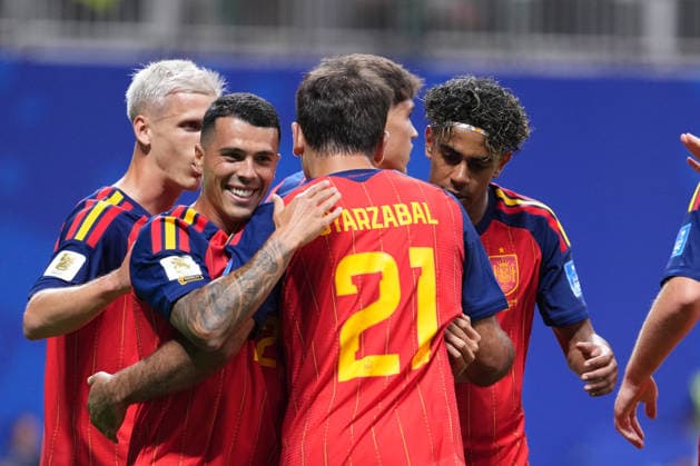 Mikel Oyarzabal of Spain (L) and team mates celebrate the team s third goal during a FIFA Men’s World Cup 2026 Group Stage football match between Spain and Saudi Arabia at Atlanta Stadium, in Atlanta on June 21th 2026 (Photo by Alexandra Fechete SPP)  Copyright: xAlexandraxFechete SPPx Sportspressphoto_SPR172694
