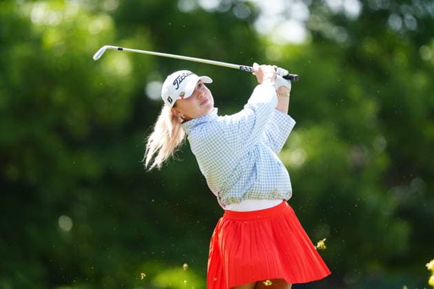 BELMONT, MI - JUNE 21: LPGA, Golf Damen golfer Nataliya Guseva plays her tee shot on the 5th hole hole on June 21, 2026, during the final round of the LPGA Meijer LPGA Classic for Simply Give at Blythefield Country Club in Belmont, Michigan. (Photo by Brian Spurlock Icon Sportswire) GOLF: JUN 21 LPGA Meijer LPGA Classic for Simply Give EDITORIAL USE ONLY Icon26062141