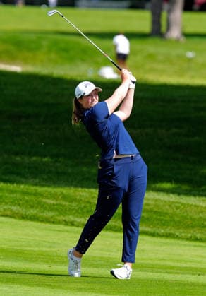 BELMONT, MI - JUNE 21: LPGA, Golf Damen golfer Lottie Woad plays her second shot on the 2nd hole hole on June 21, 2026, during the final round of the LPGA Meijer LPGA Classic for Simply Give at Blythefield Country Club in Belmont, Michigan. (Photo by Brian Spurlock Icon Sportswire) GOLF: JUN 21 LPGA Meijer LPGA Classic for Simply Give EDITORIAL USE ONLY Icon26062147
