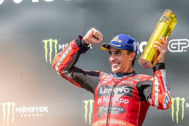 MotoGP of Czechia - Race Number 93 Ducati Lenovo Team rider Marc Marquez celebrates winning the race at the 2026 MotoGP Grand Prix of Czechia. Brno Brno Czech Republic  Copyright: xStephenxBlackberryx originalFilename:blackberry-2026moto260624_npelV.jpg