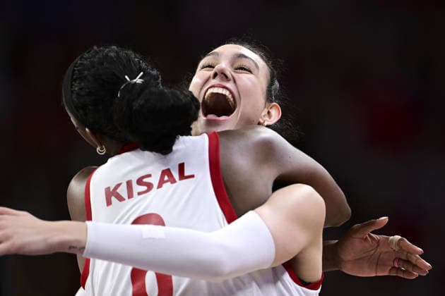 Turkiye v China - 2026 FIVB Volleyball Nations League ANKARA, TURKIYE - JUNE 21: Defne Basyolcu (R) of Turkiye celebrates after scoring a point during the 2026 FIVB Volleyball Nations League (VNL) Week 2 match between Turkiye and China at the Ankara Sports Hall in Ankara, Turkiye on June 21, 2026. Mehmet Futsi Anadolu Ankara Turkey. Editorial use only. Please get in touch for any other usage.  Copyright: x2026xAnadoluxMehmetxFutsix