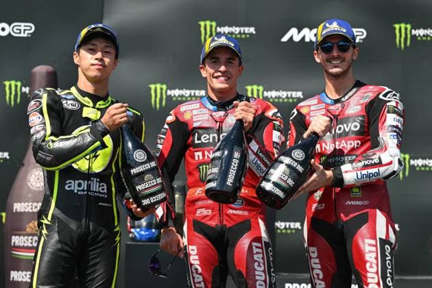 Races of MotoGP Monster Energi Grand Prix of Czechia at Brno Circuit. 21 June 2026 In picture: Ai Ogura , Marc Marquez and Francesco Bagnaia Carreras del Gran Premio Monster Energi de MotoGP de Republica Checa en el Circuito de Brno. 21 de Junio de 2026 POOL MotoGP.com Cordon Press Images will be for editorial use only. Mandatory credit: MotoGP.com Cordon Press 