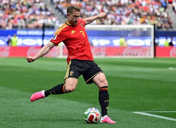 Belgium s Kevin De Bruyne pictured in action during a soccer game between Belgian national team, Nationalteam Red Devils and Iran, on Sunday 21 June 2026, at the SoFi stadium in Los Angeles, the second game in the group stage of the FIFA World Cup, WM, Weltmeisterschaft, Fussball 2026 in the United States of America. The Diables Rouges - Rode Duivels were drawn into Group G. DIRKxWAEM  x178647922x