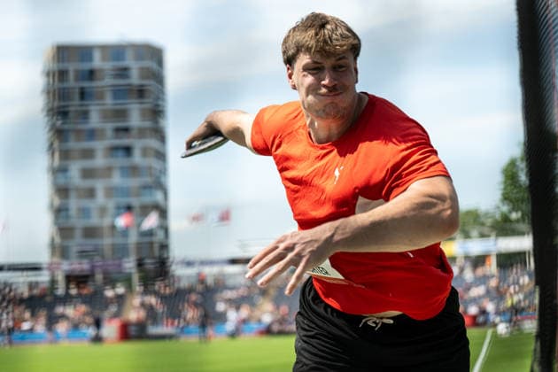 HENGELO, NETHERLANDS - JUNE 21: Steven Richter from the Germany competes in the Mens™s Discus during the FBK Games 2026 on June 21, 2026 in Hengelo, Netherlands. Credit: Andy Astfalck NurPhoto Netherlands Copyright: xAndyxAstfalckx