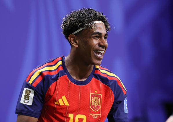 (260622) -- ATLANTA, June 22, 2026 -- Lamine Yamal of Spain reacts after scoring during the group H match between Spain and Saudi Arabia at the 2026 FIFA World Cup, WM, Weltmeisterschaft, Fussball at Atlanta Stadium in Atlanta, the United States, June 21, 2026. ) (SP)U.S.-ATLANTA-FOOTBALL-FIFA WORLD CUP-GROUP H-ESP VS KSA WangxKaiyan 