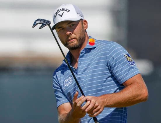 Sam Burns reacts after a birdie putt on the 8th hole during the final round of the 126th U.S. Open Golf Championship at Shinnecock Hills Golf Club in Southampton, NY, on Sunday, June 21, 2026.  NYC20260621817 JOHNxANGELILLO