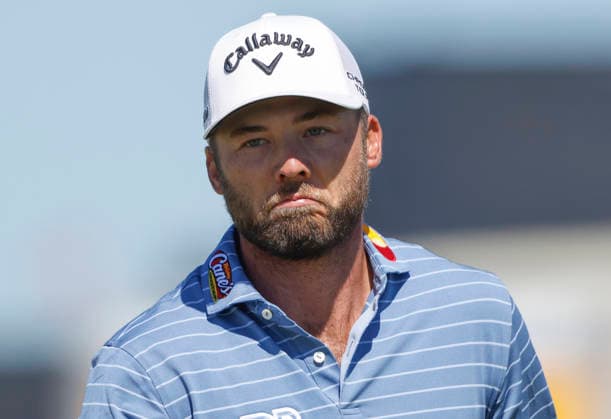 Sam Burns reacts after a birdie putt on the 8th hole during the final round of the 126th U.S. Open Golf Championship at Shinnecock Hills Golf Club in Southampton, NY, on Sunday, June 21, 2026.  NYC20260621819 JOHNxANGELILLO