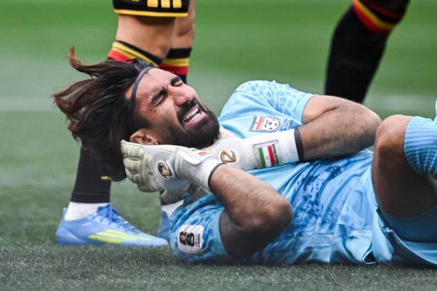 Alireza Beiranvand of IR Iran gestures during a FIFA Men’s World Cup 2026 Group Stage football match between Belgium and Iran at Los Angeles Stadium, in Inglewood on June 21th 2026 (Photo by Nayra Halm SPP)  Copyright: xNayraxHalm SPPx Sportspressphoto_SPR172772
