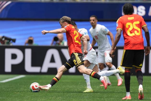 Belgium v IR Iran - FIFA World Cup, WM, Weltmeisterschaft, Fussball 2026 - Group G LOS ANGELES, CALIFORNIA - JUNE 21: Alexis Saelemaekers of Belgium in action during the 2026 FIFA World Cup First Stage Group G match between Belgium and IR Iran at the Los Angeles Stadium (SoFi Stadium) in Inglewood, California, United States on June 21, 2026. Tayfun Coskun Anadolu California United States. Editorial use only. Please get in touch for any other usage.  Copyright: x2026xAnadoluxTayfunxCoskunx