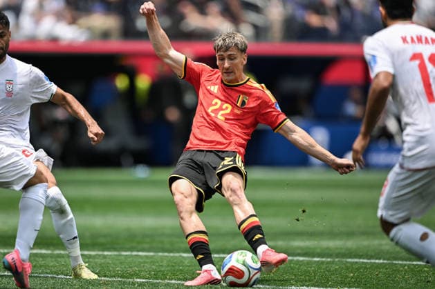 Alexis Saelemaekers of Belgium shoots for goal during a FIFA Men’s World Cup 2026 Group Stage football match between Belgium and Iran at Los Angeles Stadium, in Inglewood on June 21th 2026 (Photo by Nayra Halm SPP)  Copyright: xNayraxHalm SPPx Sportspressphoto_SPR172888