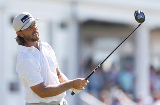 Tommy Fleetwood of England tees off on the 14th hole during the final round of the 126th U.S. Open Golf Championship at Shinnecock Hills Golf Club in Southampton, NY, on Sunday, June 21, 2026.  NYC20260621830 JOHNxANGELILLO