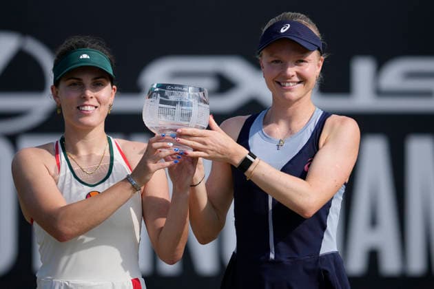 Lexus Nottingham Open - Day Seven Maia Lumsden and Harriet Dart celebrate after winning their doubles final title at the 2026 Lexus Nottingham Open Women s tennis tournament at the Nottingham Tennis Centre in Nottingham, England, on June 21, 2026. Nottingham Great Britain United Kingdom  Copyright: xOwenxHammondx originalFilename:hammond-2026lexu260621_npqWw.jpg