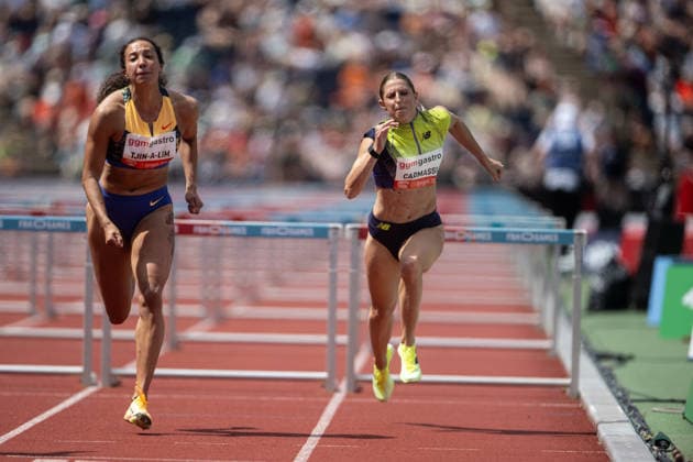 FBK Games 2026. Giada Carmassi of Italy competes in the Women s 100m Hurdles during the FBK Games 2026 in Hengelo, Netherlands, on June 21, 2026. Hengelo Netherlands  Copyright: xAndyxAstfalckx originalFilename:astfalck-fbkgames260621_npafQ.jpg
