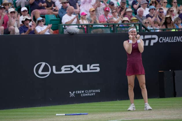 Lexus Nottingham Open - Day Seven Marie Bouzkova celebrates after winning the singles final title at the 2026 Lexus Nottingham Open Women s tennis tournament at the Nottingham Tennis Centre in Nottingham, England, on June 21, 2026. Nottingham Great Britain United Kingdom  Copyright: xOwenxHammondx originalFilename:hammond-2026lexu260621_npQ13.jpg