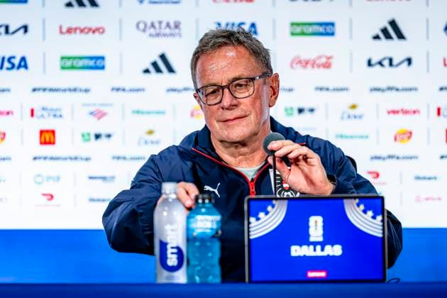 DALLAS - Austria national team, Nationalteam coach Ralf Rangnick during the 2026 World Cup, Austrian press conference, PK, Pressekonferenz at AT&T Stadium on June 21, 2026 in Dallas, United States. (Photo by Stefan Koops EYE4IMAGES DeFodi Images) - *** DALLAS