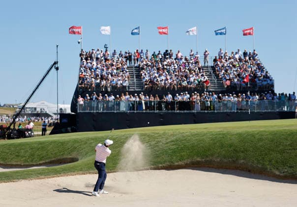 Scottie Scheffler hits out of a bunker on the 7th hole during the final round of the 126th U.S. Open Golf Championship at Shinnecock Hills Golf Club in Southampton, NY, on Sunday, June 21, 2026.  NYC20260621851 COREYxSIPKIN