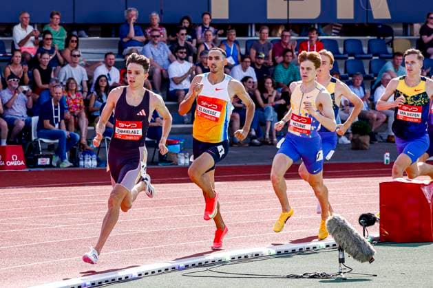 Jakub Chmielarz of Poland and Abdelati El Guesse of Morocco and Yanis Meziane of France and Niels Laros of the Netherlands Dutch FBK Games 2026, FBK Games International Athletic, FBK Games International Athletic, Fanny Blankers Koen Stadium, June 21, 2026, Hengelo, Netherlands.