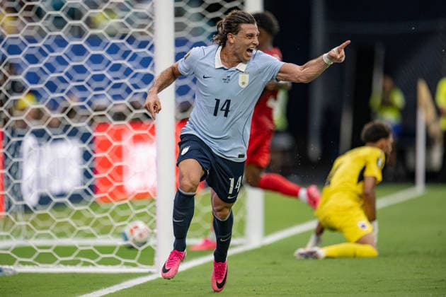 Agustin Canobbio of Uruguay celebrates after scoring the team s second goal during the FIFA World Cup, WM, Weltmeisterschaft, Fussball 2026 Group H match between Uruguay and Cabo Verde at Miami Stadium in Miami Gardens, Florida, United States, on June 21st, 2026. (Photo by Riquelve Nata Sports Press Photo)  Copyright: xRiquelvexNata SportsxPressxPhotox Sportspressphoto_SPR172961