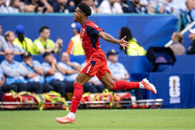 Kevin Pina of Cabo Verde celebrates after scoring the team s first goal during the FIFA World Cup, WM, Weltmeisterschaft, Fussball 2026 Group H match between Uruguay and Cabo Verde at Miami Stadium in Miami Gardens, Florida, United States, on June 21st, 2026. (Photo by Riquelve Nata Sports Press Photo)  Copyright: xRiquelvexNata SportsxPressxPhotox Sportspressphoto_SPR172973