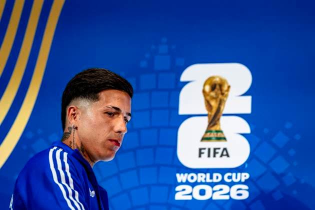 DALLAS - Enzo Fernandez of Argentina during the 2026 World Cup, Argentina press conference, PK, Pressekonferenz at AT&T Stadium on June 21, 2026 in Dallas, United States. (Photo by Stefan Koops EYE4IMAGES DeFodi Images) - *** DALLAS