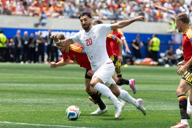 June 21, 2026, Los Angeles, California, USA: IR Iran Shahriyar Moghanloo (20) in actions against the Belgium during the FIFA World Cup, WM, Weltmeisterschaft, Fussball Group G soccer match at SoFi Stadium in Inglewood, Calif., Sunday, June 21, 2026. Los Angeles USA - ZUMAc68_ 20260621_zaf_c68_078 Copyright: xRingoxChiux