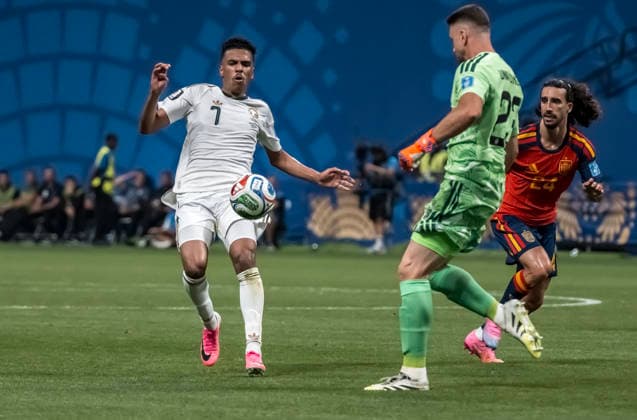 June 21, 2026, Atlanta, Georgia, USA: Saudi Arabia midfielder Musab al-Juwayr (7) plays against Spain during their First Stage Group H match for the 2026 FIFA World Cup, WM, Weltmeisterschaft, Fussball at Atlanta Stadium in Atlanta, Georgia. Spain wins the match 4:0. Atlanta USA - ZUMAa161 20260621_aaa_a161_089 Copyright: xWalterxArcex xGMGx