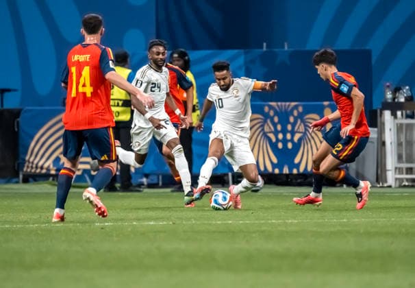 June 21, 2026, Atlanta, Georgia, USA: Saudi Arabia midfielder Salem al-Dawsari (10) plays against Spain during their First Stage Group H match for the 2026 FIFA World Cup, WM, Weltmeisterschaft, Fussball at Atlanta Stadium in Atlanta, Georgia. Spain wins the match 4:0. Atlanta USA - ZUMAa161 20260621_aaa_a161_097 Copyright: xWalterxArcex xGMGx