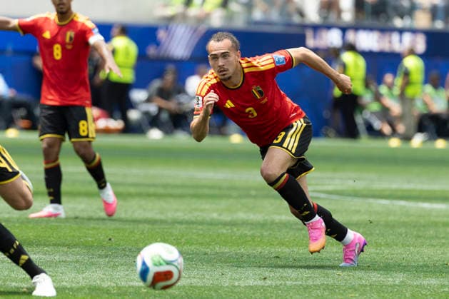 June 21, 2026, Los Angeles, California, USA: Belgium Arthur Theate (3) in actions against the IR Iran during the FIFA World Cup, WM, Weltmeisterschaft, Fussball Group G soccer match at SoFi Stadium in Inglewood, Calif., Sunday, June 21, 2026. Los Angeles USA - ZUMAc68_ 20260621_zaf_c68_113 Copyright: xRingoxChiux
