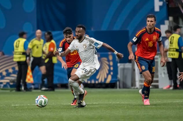 June 21, 2026, Atlanta, Georgia, USA: Saudi Arabia defender Moteb al-Harbi (24) plays against Spain during their First Stage Group H match for the 2026 FIFA World Cup, WM, Weltmeisterschaft, Fussball at Atlanta Stadium in Atlanta, Georgia. Spain wins the match 4:0. Atlanta USA - ZUMAa161 20260621_aaa_a161_129 Copyright: xWalterxArcex xGMGx