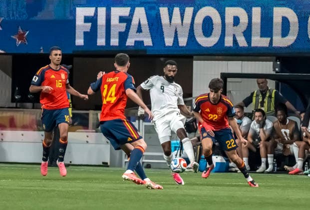 June 21, 2026, Atlanta, Georgia, USA: Saudi Arabia forward Feras al-Brikan (9) plays against Spain during their First Stage Group H match for the 2026 FIFA World Cup, WM, Weltmeisterschaft, Fussball at Atlanta Stadium in Atlanta, Georgia. Spain wins the match 4:0. Atlanta USA - ZUMAa161 20260621_aaa_a161_147 Copyright: xWalterxArcex xGMGx