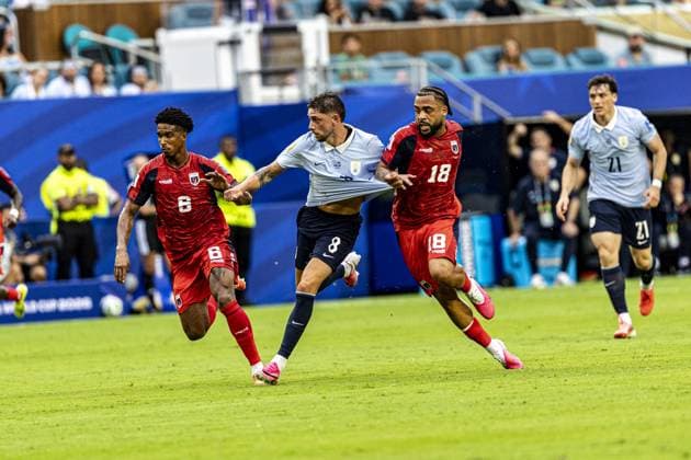 RECORD DATE NOT STATED Match between Uruguay and Cape Verde for the 2026 World Cup. Miami (FL), 06 21 2026 Football Uruguay vs Cape Verde FIFA World Cup, WM, Weltmeisterschaft, Fussball 2026 Telmo Arcanjor and Joao Paulo in a match between Uruguay and Cape Verde, valid for the second round of Group H of the FIFA World Cup 2026, held at Hard Rock Stadium, in Miami, United States, on Sunday, June 21, 2026.(Foto: Pedro Paulo Diaz Thenews2 imago images) SPO  Copyright: xPedroxPauloxDiazx