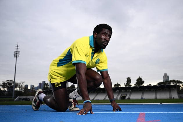 ATHLETICS TEAM GLASGOW 2026, Sprinter Eddie Osei-Nketia poses for a photo during the announcement of the Australia Athletics team to compete at the Glasgow 2026 Commonwealth Games, at Lakeside Stadium, Melbourne, Monday, June 22, 2026. ( NO ARCHIVING MELBOURNE VICTORIA AUSTRALIA  Copyright: xJOELxCARRETTx 20260622132380070835