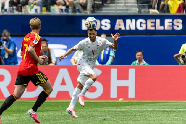 June 21, 2026, Los Angeles, California, United States: IR Iran Shoja Khalilzadeh (4) seen in action during the FIFA World Cup, WM, Weltmeisterschaft, Fussball Group G soccer match between IR Iran and Belgium at SoFi Stadium. Final score; IR Iran 0:0 Belgium Los Angeles United States - ZUMAs197 20260621_aaa_s197_314 Copyright: xRingoxChiux