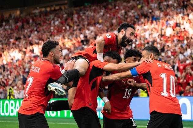 VANCOUVER, CANADA - JUNE 21: Trezeguet of Egypt celebrates with teammates after scoring their third goal during the FIFA World Cup, WM, Weltmeisterschaft, Fussball 2026 group stage match between New Zealand and Egypt at BC Place Vancouver Stadium on June 21, 2026 in Vancouver, British Columbia, Canada.  Copyright: xAmyxElle SPPx Sportspressphoto_SPR172995