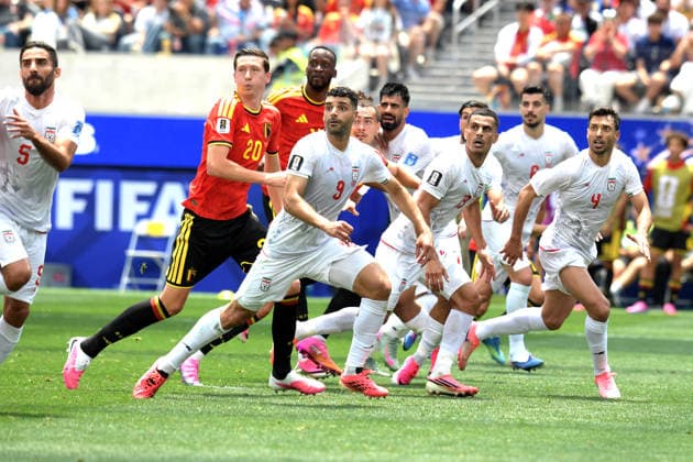 June 21, 2026, Los Angeles, California, United States: IR Iran men football team seen in action during the FIFA World Cup, WM, Weltmeisterschaft, Fussball 2026 first stage Group G match between Belgium and Islamic Republic of Iran held at the Los Angeles Stadium. Final score: Belgium 0:0 Islamic Republic of Iran. Los Angeles United States - ZUMAs197 20260621_aaa_s197_350 Copyright: xLuisxVeniegrax