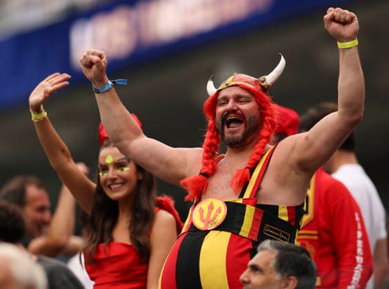 (260622) -- LOS ANGELES, June 22, 2026 -- Fans of Belgium react before a group G match between Belgium and Iran at the 2026 FIFA World Cup, WM, Weltmeisterschaft, Fussball at Los Angeles Stadium in Los Angeles, the United States, June 21, 2026. ) (SP)U.S.-LOS ANGELES-FOOTBALL-FIFA WORLD CUP-GROUP G-BEL VS IRN BaixXuefei 
