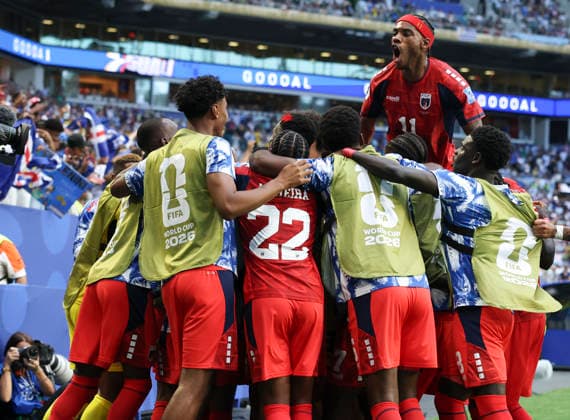 (260622) -- MIAMI, June 22, 2026 -- Players of Cape Verde celebrates scoring during the group H match between Uruguay and Cape Verde at the 2026 FIFA World Cup, WM, Weltmeisterschaft, Fussball at Miami Stadium, Miami, the United States, June 21, 2026. ) (SP)U.S.-MIAMI-FOOTBALL-FIFA WORLD CUP-GROUP H-URU VS CPV ZhangxChen 