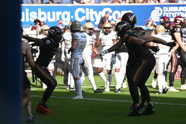 Touchdownjubel Rhein Fire Berlin Thunder 21.06.2026 Touchdownjubel Rhein Fire, AFLE Week 5, Rhein Fire gegen Berlin Thunder am 21. Juni 2026 in der Schauinsland Reisen Arena in Duisburg, Endstand 45:35 vor 4.907 Zuschauern *** Touchdown Celebration