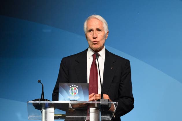 IPA85939628 - Giovanni Malago’ during the press conference, PK, Pressekonferenz held by the new FIGC President at the Rome Cavalieri - A&Waldorf Astoria Hotel in Rome, Italy, on Monday, June 22, 2026. Sports - Soccer.  Copyright: xFabrizioxCorradetti IPAxSportx xx 85939628
