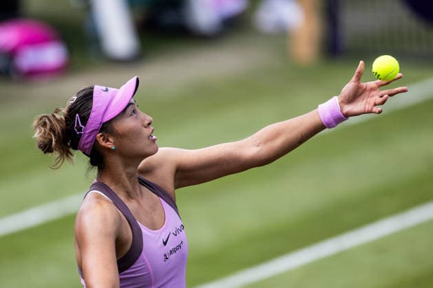 BAD HOMBURG, GERMANY - JUNE 22: Qinwen Zheng (CHN) during the Bad Homburg Open powered by Solarwatt Singles match between Solana Sierra (ARG) vs Qinwen Zheng (CHN) at Kurpark Bad Homburg on June 22, 2026 in Bad Homburg, Germany. Hessen Germany Copyright: xSteffiexWunderlx