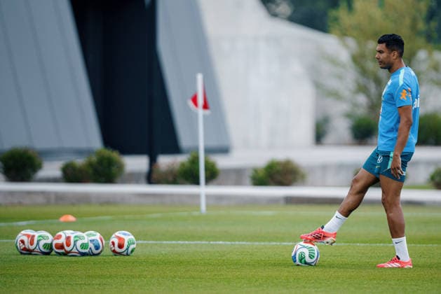 Treino da Seleção Brasileira NOVA JERSEY, NJ - 22.06.2026: TREINO DA SELEcaO BRASILEIRA - Casemiro during a training session with the Brazilian national team, Nationalteam at the New York Red Bulls training center in Morristown, New Jersey, United States. The Brazilian team faces Scotland on Wednesday in the third round of Group C of the 2026 FIFA World Cup, WM, Weltmeisterschaft, Fussball (Photo: Marcelo Machado de Melo Fotoarena) x2967348x  MarceloxMachadoxdexMelo