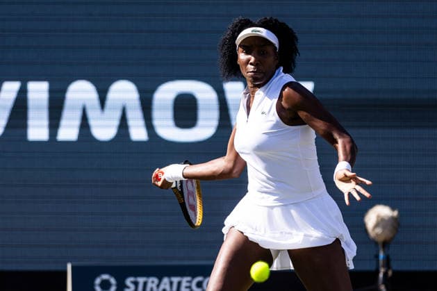 BAD HOMBURG, GERMANY - JUNE 22: Venus Williams (USA) during the Bad Homburg Open powered by Solarwatt Singles match between Venus Williams (USA) vs Irina-Camelia Begu (ROU) at Kurpark Bad Homburg on June 22, 2026 in Bad Homburg, Germany. Hessen Germany Copyright: xSteffiexWunderlx