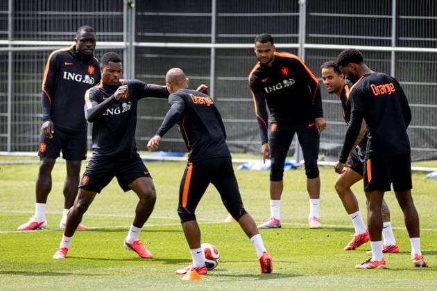 KANSAS CITY - Brian Brobbey of the Netherlands, Denzel Dumfries of the Netherlands, Donyell Malen of the Netherlands, Cody Gakpo of the Netherlands, Justin Kluivert of the Netherlands and Jorrel Hato of the Netherlands during a training session of the Dutch national team, Nationalteam at the KC Current Training Facility, on June 22, 2026, in Kansas City. The Dutch national team is preparing for the match against Tunisia during the FIFA World Cup, WM, Weltmeisterschaft, Fussball KOEN VAN WEEL ANP xVIxANPxSportx xxANPxIVx 561670080 originalFilename: 561670080.jpg